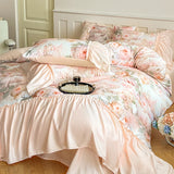 4pcs Light Luxury Style Class A Ice Silk Nude Sleep Silk Embroidery Bedding Duvet Cover Sheet Sheet Sheet Premium  Summer