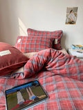 Thiened Red Plaid Autumn Winter Milk Velvet Bedding Set Double Sided Fce 8M Bus Retro Moonlight Bedding Cover Quilt
