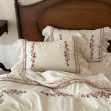 Linen-Cotton Rose Bedding Set New Fall French Country Duvet Cover Set Queen King Size Bed Sheet Set For Bedroom