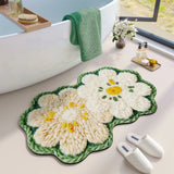 Double Flower Print Diatomite Bath Mat, Upgraded Fast Dry Bathroom Rug, Instant Absorption Non-Slip, Rubber Backing Shower Pad