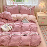 New Class A Kapok Double Yarn Plaid Lace Four-piece Set Sheet Quilt Cover Student Dormitory Bedding Kit