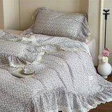 4Pcs Vintage French Floral Large lace Ruffles 100% Cotton Double Yarn Bedding Set Duvet Cover Flat/Fitted Bed Sheet Pillowcases