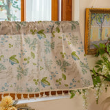 Window Valance Leave Print Linen Farmhouse Short Kitchen Curtains with Tassel Postal Style Rustic Valances Rod Pocket Room Decor