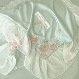 Rose Flowers Embroidery Lace Ruffles Bedding Set Lyocell Cotton Soft Silky Cooling Duvet Cover Flat/Fitted Bed Sheet Pillowcases