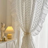 French White Lace Ruffle Curtains Wavy Three-dimensional Jacquard Curtain for Living room, Bedroom Light Filtering, Thick Gauze