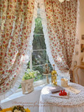 American Ruffled Edge Curtains, Lace French Countryside Style Printed Rose Bedrooms, Ins Style Bay Windows, Screen Curtains,