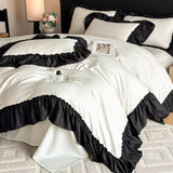 Leopard Print Bedding Set Washed Silk High-quality Satin Silky Black Lace Design Super Smooth Jacquard Duvet Cover Sheet Set