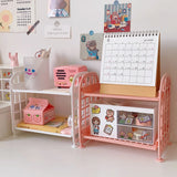 Double Layer Desktop Storage Basket Plastic Large Capacity Student Stationery Storage Box Desktop Organizer Storage Baskets New