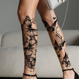 2pcs Black Flower & Butterfly Temporary Tattoo Stickers For Women, Waterproof & Long Lasting Fake Tattoo For Arm, Leg & Chest