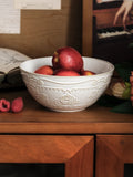 Retro Ceramic Dining Plates, Off White Bowls, Handmade Relief Printing, Household Trays, Tableware Set, Kitchen Uten