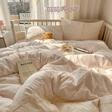 Princess Lace Bedding Set INS Nordic Girls Soft Washed Cotton Bed Flat Sheet Queen King Size Duvet Set Pillowcase Bed Linens
