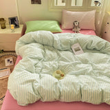 Striped Bedding Set Korean Style Duvet Cover Set Flat Sheets Set Single Twin Double Size Bed Linen Set Back To School Season