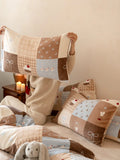 Cute Cartoon Plaid Rabbit Winter Thiened Milk Velvet Coral Fce Four-Piece Bedding Set Comforter Cover Bedding Accories