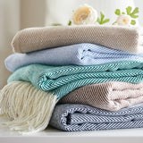 Ikeehome  Quality Soft Wool Knitted Jacquard Blanket Plaid Quilt Wavy Herringbone Fringe Cover for Sofa Bed Blankets Thread Bedspread