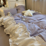 Princess Style Bedding Set No Filling Korean Romantic Ruffles Blue Purple Single Double Queen Size Duvet Cover Sheet Pillowcase