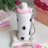 Cute Cat Bow Insulated Water Bottle With Straw Filter 500ml Stainless Steel Leak-Proof Thermos Kawaii Cat Bow Cups for Girl Kids