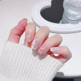 10Pcs Cute Girl Short Square Press on Nails Pink Cat Eye Nail Aurora Butterfly Strawberry Polka Dot Heart Fake Nail Tips Daily