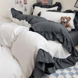 Princess Style Bedding Set Soft Solid Color Ruffle Duvet Cover Set Comforter Pillowcase Bed Sheet Washed Cotton Four Pieces Set