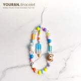 Funny Bear & Flower Heart Bead Pendant Phone Bracelet Wristband Chain Bag jewelry Lanyard Charm