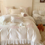 4Pcs Queen Size Flowers Embroidery Bedding Set Duvet Cover Bed Sheet Pillowcases