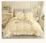 Elegant Lace Bedding Sets Luxury Bed Linen Korean Princess Style Washed Cotton Ruffle Duvet Cover Bed Sheet Pillowcases for Girl