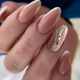 24pcs Black Irregular Stripes French False Nail with Glue Almond Glitter Red Press on Nail Wearable Full Cover Manicure Nail Tip