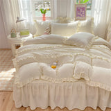 Princess Style Girls Bedding Set Ruffle Duvet Cover With Lace Korean Four Piece Set Quilt Cover Pillowcase Wedding Bedroom Decor