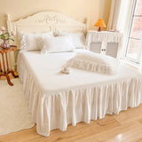 4/6Pcs White Pink 100% Cotton Princess Bedding Set Romantic Chiffon Lace Ruffles Duvet Cover Set Bed Skirt Bedspread Pillowcases