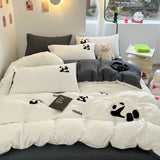 Ins Cartoon Panda Bedding Set Towel Embroidery Duvet Cover Queen Twin Full Size Grey Bed Flat Sheet Quilt Cover Pillowcases