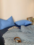 Retro Blue Cotton Quilt Cover Set Waed Plaid Bedding Four-Piece Set Pure Cotton eet Duvet Cover Bedding Accories