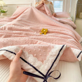 Ins Girl Bow Summer Thin Quilt Seersucker Washed Cotton Summer Quilt Single Dormitory Air Conditioner Blanket Machine Washable