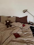 Ins Simple Retro Red Plaid Pure Cotton Waed Cotton Four-Piece Set Bedding Cap Sle Milk Velvet Softn All Seasons Use