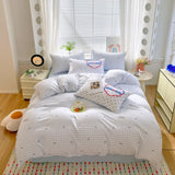 Korea Style Bedding Set Purple Heart Washed Cotton Soft Duvet Cover Skin-friendly Quilt Cover Bed Sheet Pillowcase Home Textiles