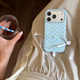Light Blue Thin Striped Multicolor Tiny Polka Dot Glossy Cute Phone Case for iPhone 17 16 15 14 13 Pro Max Back Phone Cover Capa