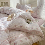 Duvet Set Double Yarn Four-piece Set Class A Aerobic Knitted Cotton Printed Love Bed Cover Skin Friendly Breathable Bedding