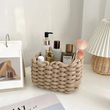 Handmade Thick Cotton Rope Woven Storage Basket Simple Desktop Book Snack Miscellaneous Items Basket for Bedroom Living Room