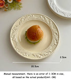 French Style Relief Dining Plates Household Solid Color Bread Plates Simple Ceramic Tableware Nordic Restaurant Dessert Disc