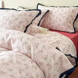Korean Princess Floral Ruffles 100% Cotton Double Layer Yarn Soft Bedding Set Single Queen King Duvet Cover Bed Sheet Pillowcase