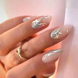 24pcs Black Irregular Stripes French False Nail with Glue Almond Glitter Red Press on Nail Wearable Full Cover Manicure Nail Tip