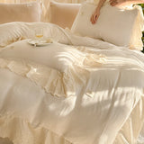 Vintage French Lace Ruffles 100% Cotton Double Yarn Soft Comfortable Bedding Set Duvet Cover Bed Sheet/Fitted Sheet Pillowcases