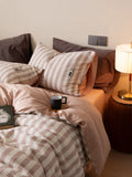 Simple High-End 60-Tead Count Waed Striped Cotton Bedding Set Quilt Cover eet Pillowcase Four-Piece Bedding Ensemble