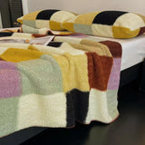 Microfiber Velvet Blanket Feather Yarn Striped Patchwork Nap Blanket Camping Warm Leisure Single Double Bed Blanket Sofa Throw