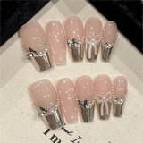 10Pcs Handmade Press on Nails Full Cover Sweet Butterfly Cat's Eye French Ballet Design Manicure Fake Nails Artificial Nail Tips