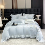 Luxury Bedding Set Butterfly Embroidery Lace Ruffles Ice Silky Soft Summer Bed Set Duvet Cover Set Bed Sheet Pillowcases 4Pcs