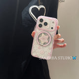 2 IN 1 Cute Flower Dot Magnetic Grip Tok Wireless Charge Phone Case for iPhone 16 15 14 13 17 Pro Max For Magsafe Bumper Cover