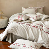 Flowers Embroidery Bedding Set Cotton Satin Bed Linens Sheet Pillowcase Duvet Cover Set Underwear
