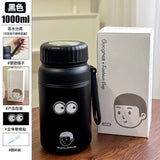 One Liter Large Capacity Water Cup, Portable Outdoor Kettle, Stainless Steel, Rope Design, For Home, Office, Travel, Fitness