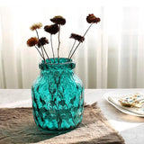 Honeycomb Relief Glass Vase Blue Transparent Flower Pots Decorative Desk Decoration Hydroponics Floral Modern Home Decor