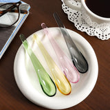 Colorful Glass Water Drop Color Spoon High Temperature Resistant Glass Round Spoon Cute Long Handle Coffee Spoon Ice Cream Spade