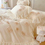 120S Egyptian Cotton Princess Wedding Bedding Set Luxury Rose Embroidery Duvet Cover Lace Quilted Bedspread Bed Skirt Pillowcase